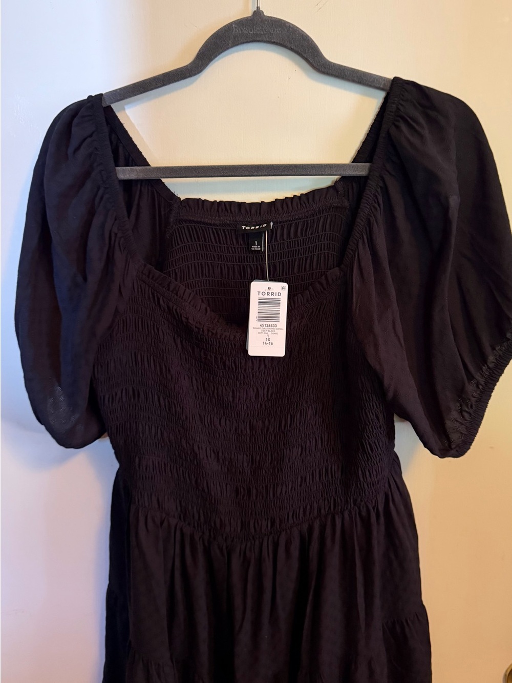 Torrid Black Smocked Mini Dress with Puff Sleeves